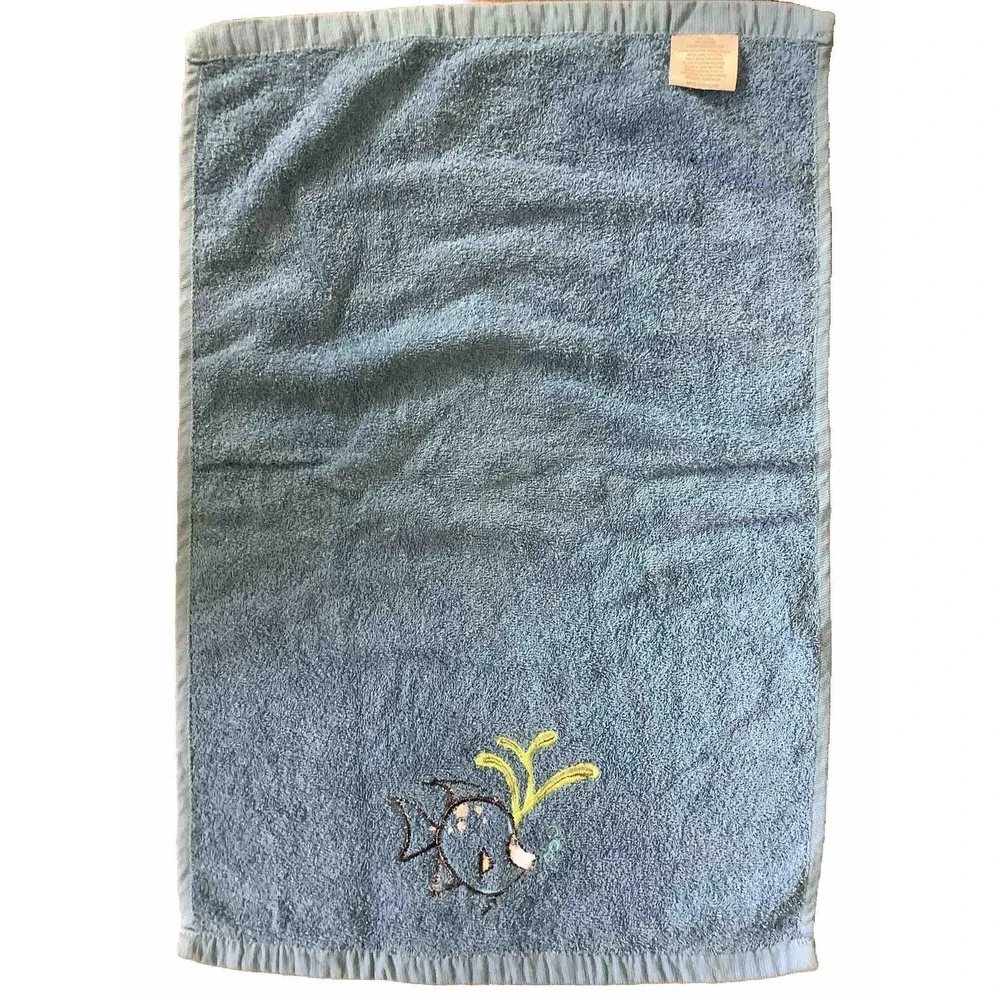 Embroidered Fish Bubble Beach Hand‎ Towel 100% Cotton 16x24